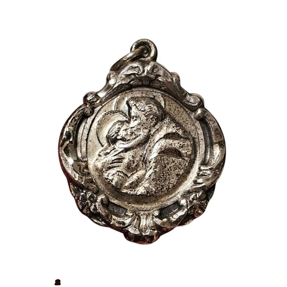 Vintage Creed Sterling Saint Anthony w/ Child Jesus Religious Medallion Pendant